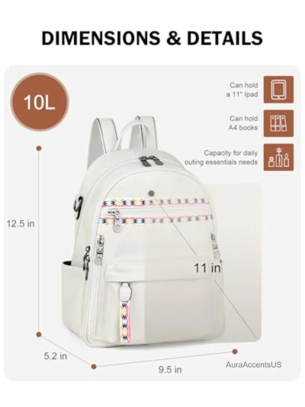 Women's Small Backpack Purse, Faux Leather, 14 Pockets, Fits iPad, Water